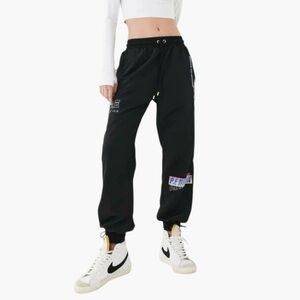 P.E Nation Black Track Joggers with Small Multicolor Logos